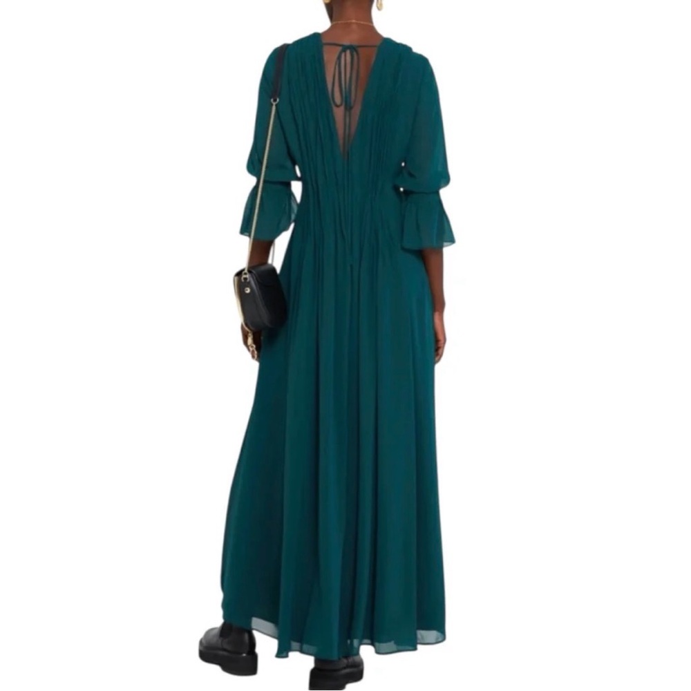 CAARA Forest Green Millie Chiffon Maxi Dress size Medium - Picture 3 of 11